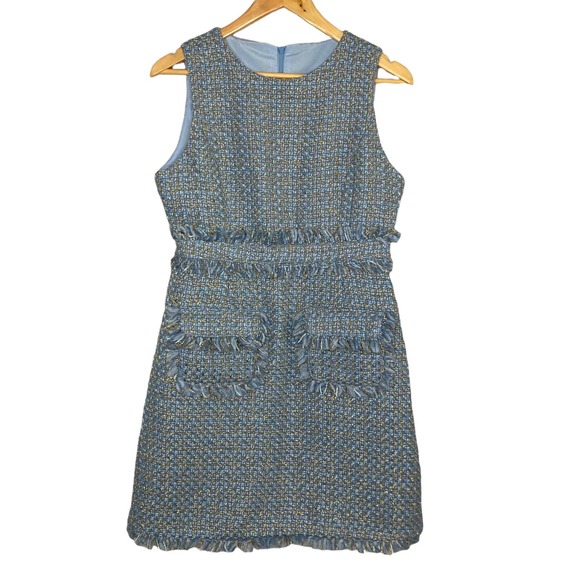 Unknown Dresses & Skirts - Italian Blue Gold Textured Tweed Knit Wool Sleeveless Sheath Dress Size 40/Med